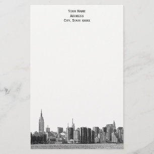 Gray Black NYC Skyline Etch 01 Stationery