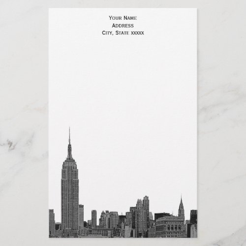 Gray Black NYC Skyline Etch 01 Stationery