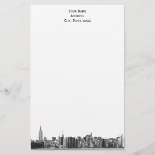 Gray Black NYC Skyline Etch 01 Stationery