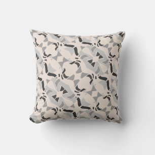 Gray Black on Beige Diagonal Art Abstract Motif Throw Pillow