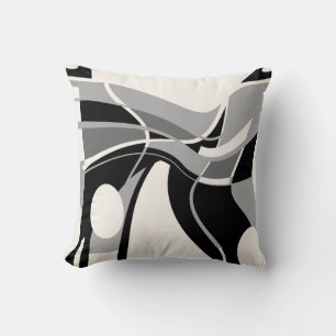 Gray Black on Off-White Swirling Art Motif Throw Pillow