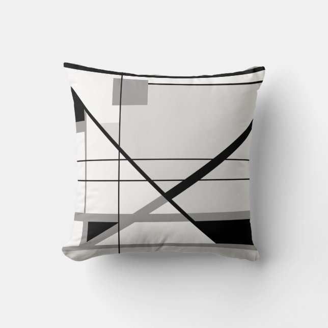 Gray Black on White Crisscross Geometric Design Throw Pillow (Front)