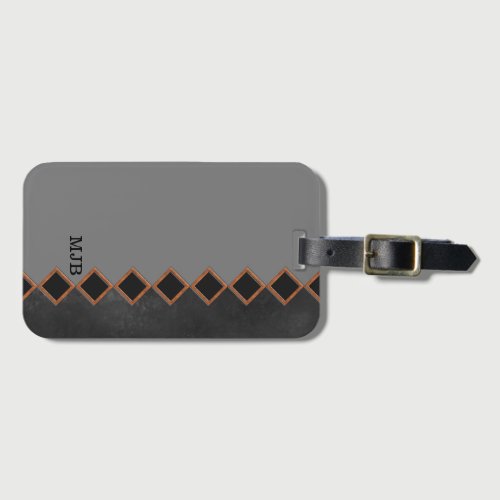 Gray Black Onyx Gemstone Copper Inlay Monogram Luggage Tag