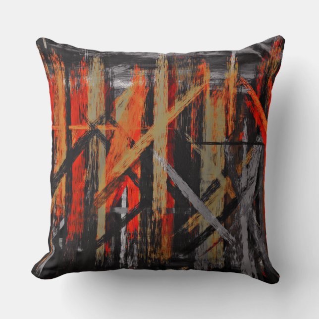 Gray Black Orange Abstract Painting Throw Pillow (Front)