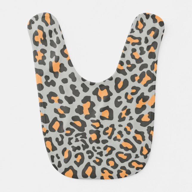 Gray, Black, Orange Leopard Print Bib (Front)