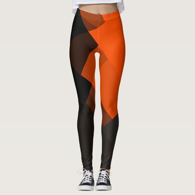 Gray Black Orange Modern Geometric Pattern Leggings (Front)