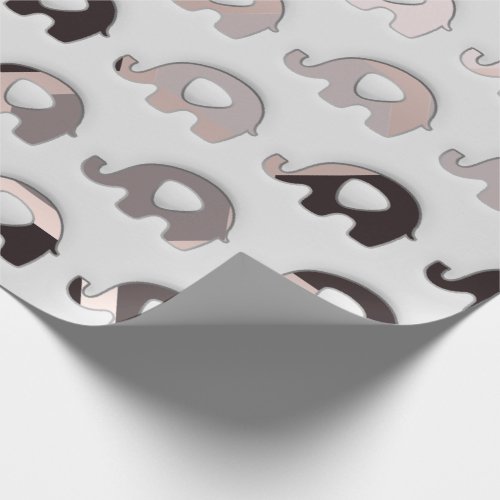 Gray Black Pastel Grey 3D Elephants Wrapping Paper