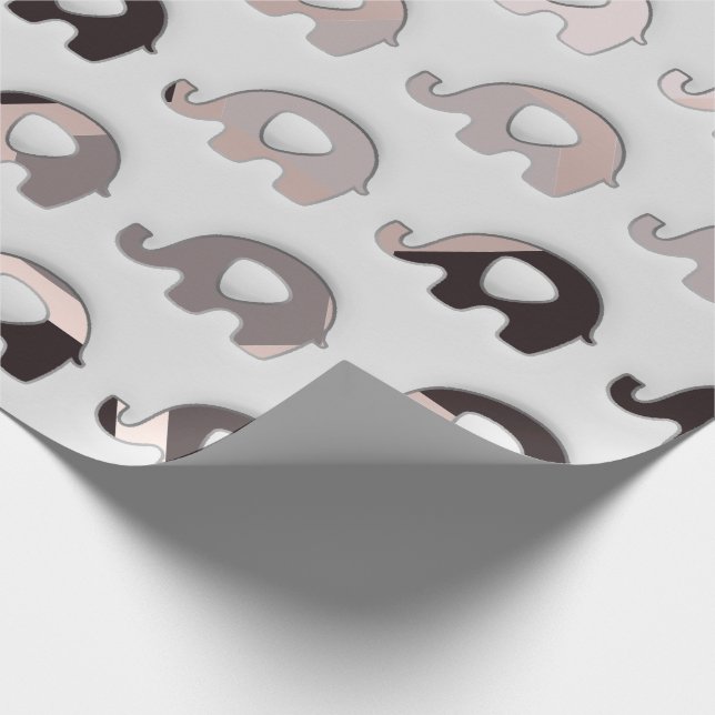 Gray Black Pastel Grey 3D Elephants Wrapping Paper (Corner)