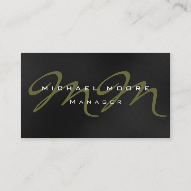 Gray Black Pattern Brown Monogram Business Card (Front)