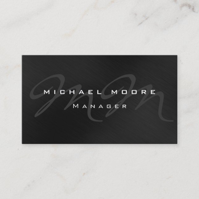 Gray Black Pattern Monogram Business Card (Front)