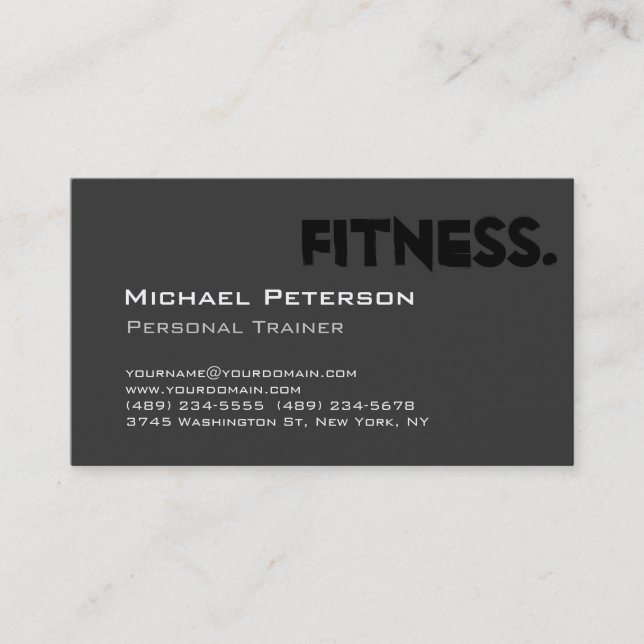 Gray Black Personal Trainer Fitness Business Card (Front)