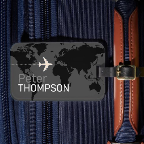 Gray black personalized elegant worldwide travel luggage tag