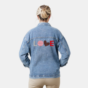 gray black pink red mini heart love letter  denim jacket