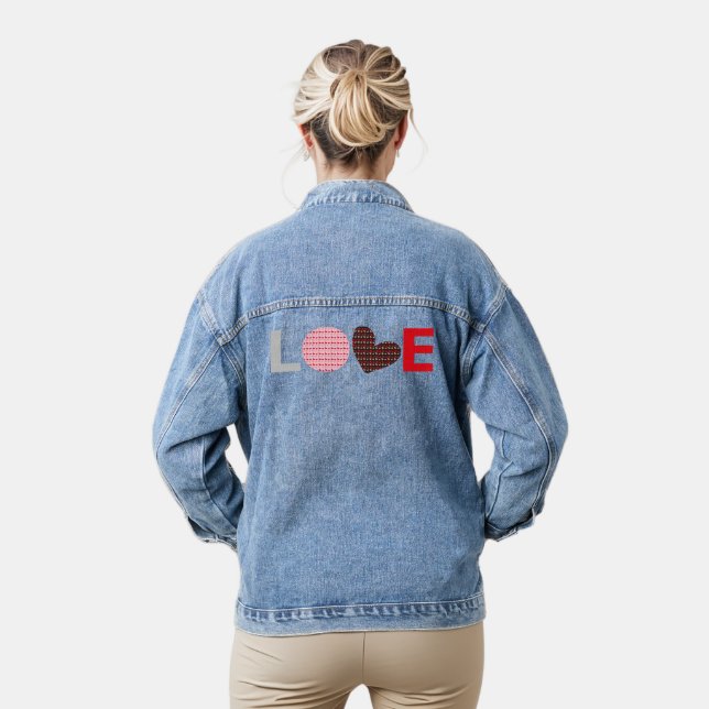 gray black pink red mini heart love letter  denim jacket (Model)