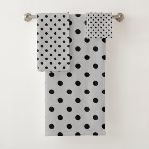 Gray Black Polka Dot Bath Towel Set