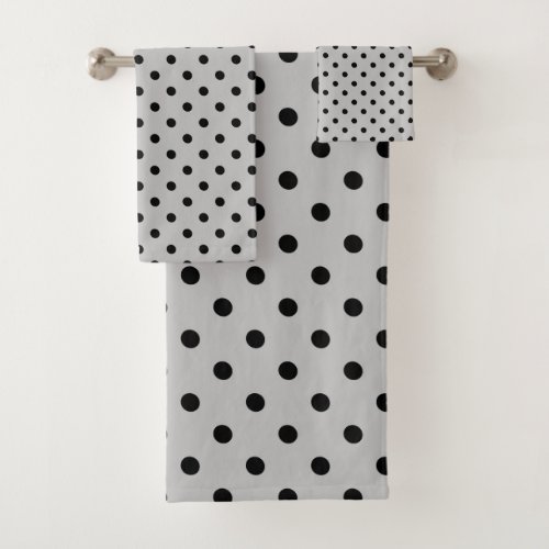 Gray Black Polka Dot Bath Towel Set