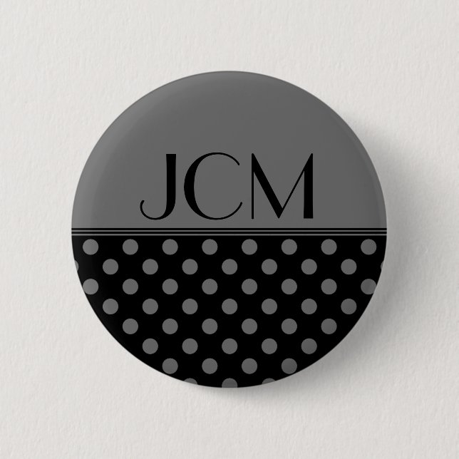 Gray/Black Polka Dot Monogram Pinback Button (Front)