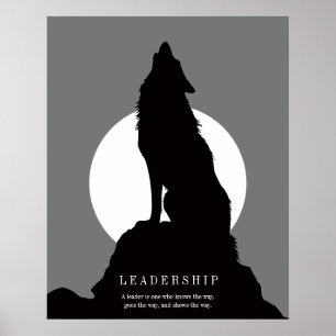 Gray Black Pop Art Leadership Wolf Howling Poster
