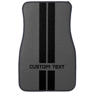 Gray & Black Racing Stripe Car Mats - custom text