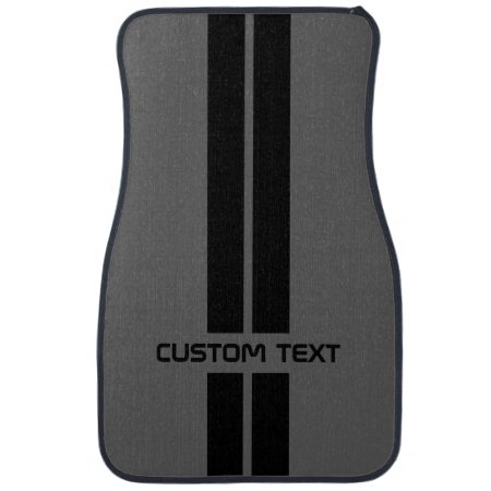 Gray & Black Racing Stripe Car Mats - Custom Text