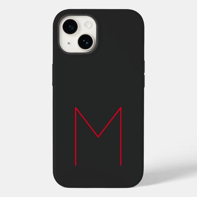 Gray Black Red Bold Monogram Modern Your Name Case-Mate iPhone Case (Back)