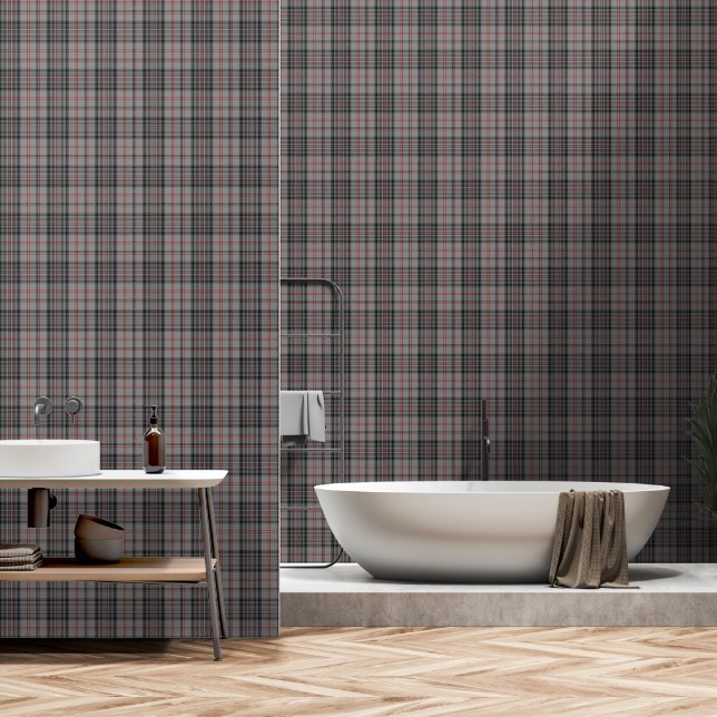 Gray Black Red Large Tartan Plaid Wallpaper (Bathroom)