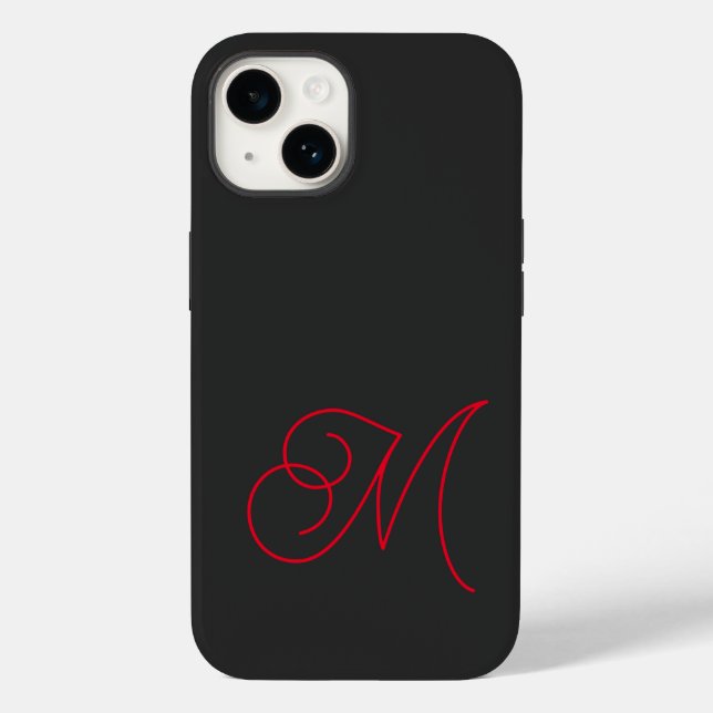 Gray Black Red Monogrammed Classical Script Case-Mate iPhone Case (Back)