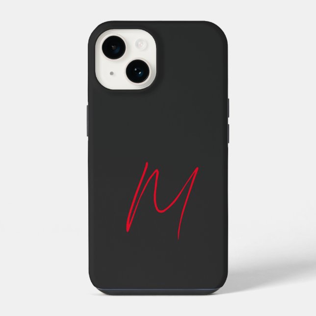 Gray Black Red Monogrammed Classical Script Iphone Case (Back)