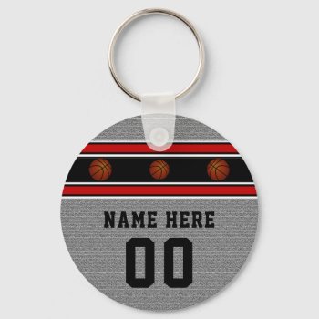 Gray  Black  Red Personalized Basketball Keychains by YourSportsGifts at Zazzle