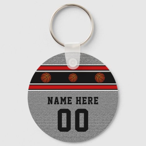 Gray Black Red Personalized Basketball Keychains