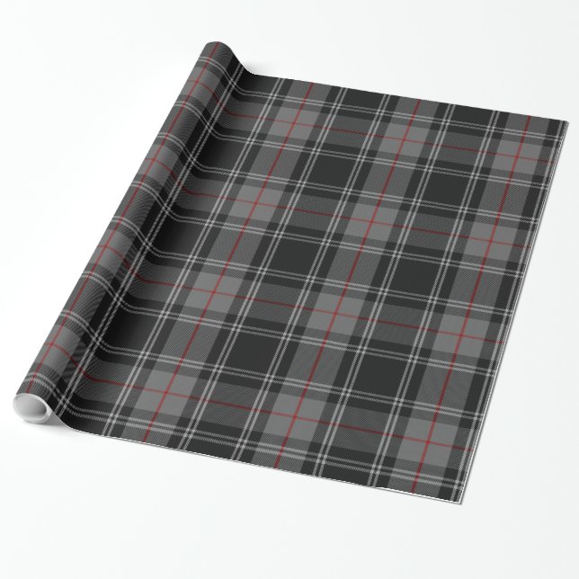 Gray Black Red Tartan Plaid Wrapping Paper (Unrolled)