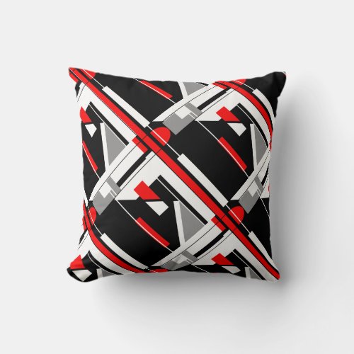 Gray Black Red White Diagonal Geometric Art Design Throw Pillow