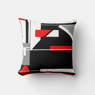 Gray Black Red White Nautical Look Abstract Art Throw Pillow