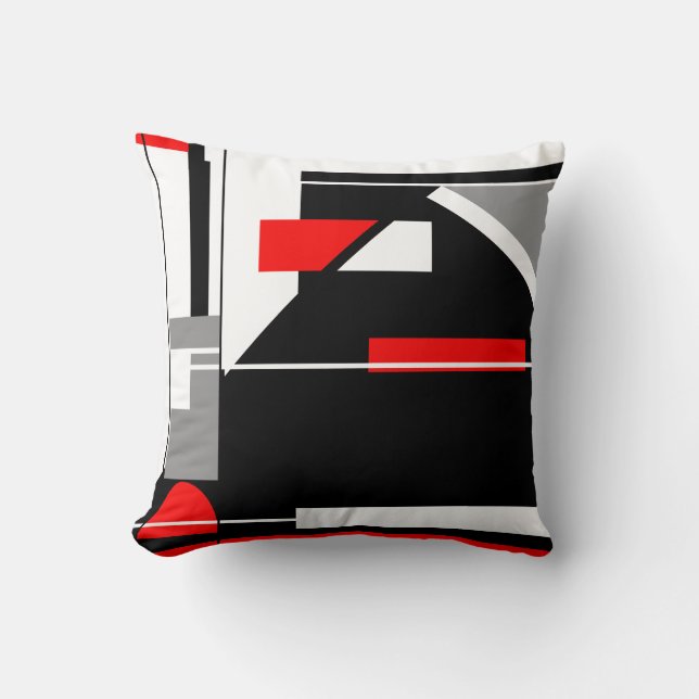 Gray Black Red White Nautical Look Abstract Art Throw Pillow (Front)
