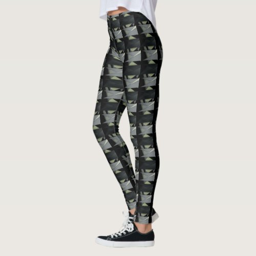 Gray black repeat geometric stripes or triangles leggings