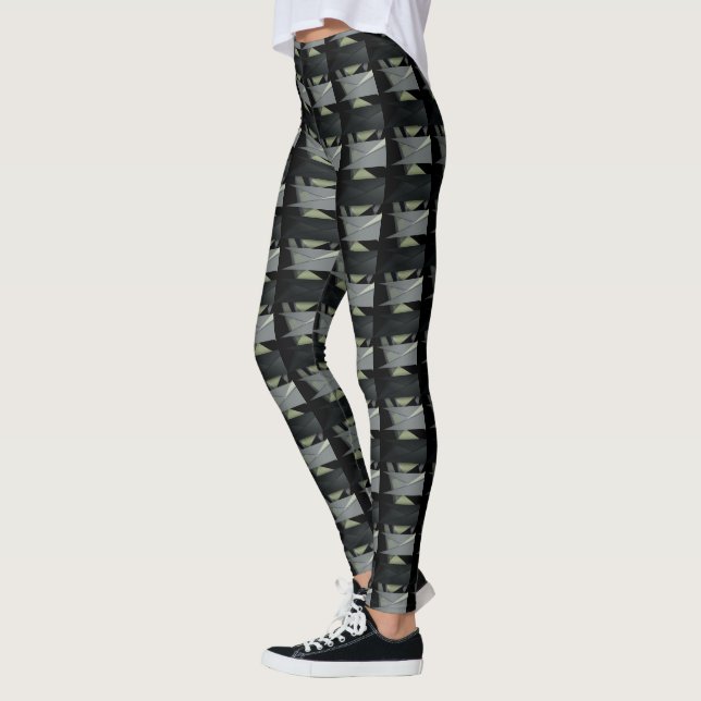 Gray black repeat geometric, stripes or triangles leggings (Left)