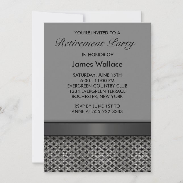 Gray Black Retirement Party Invitation (Front)