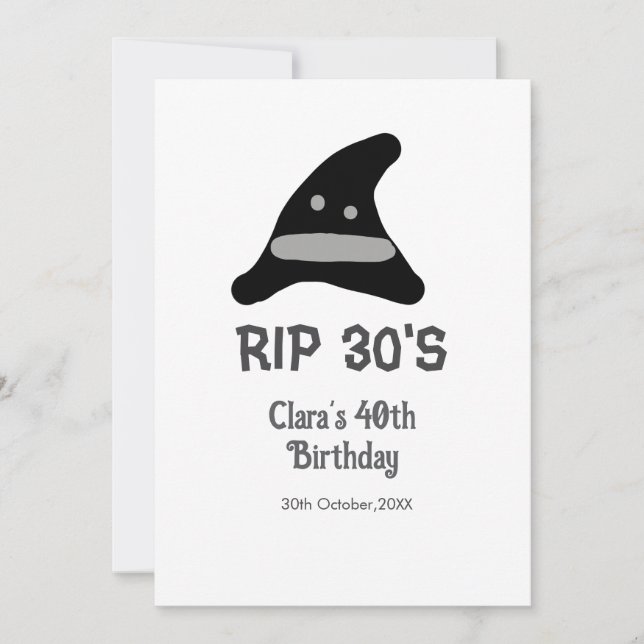 Gray black RIP 30's 40th birthday witch hat hallow Invitation (Front)
