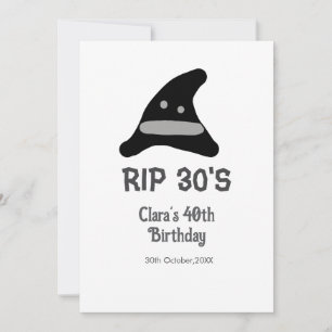 Gray black RIP 30's 40th birthday witch hat hallow Invitation