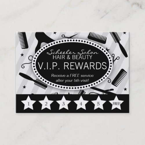 Gray &amp; Black Salon Loyalty Business Cards
