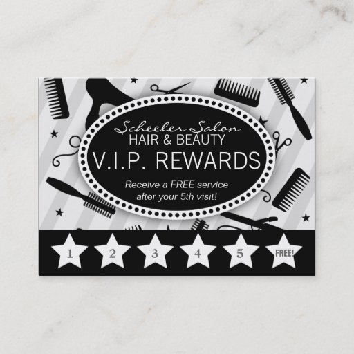 Customizable Gray &amp; Black Salon Loyalty Business Cards
