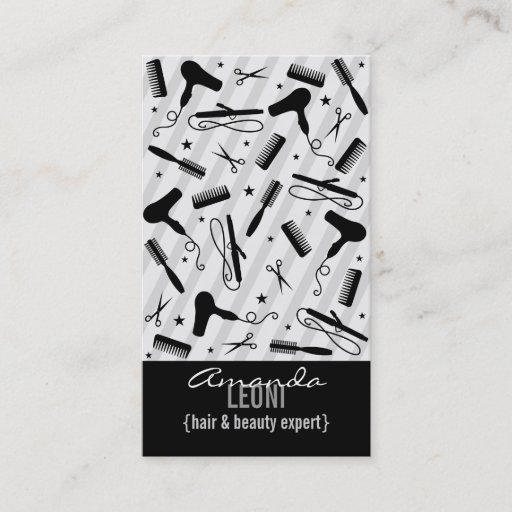 Customizable Gray &amp; Black Salon Tools Vertical Business Card Templates