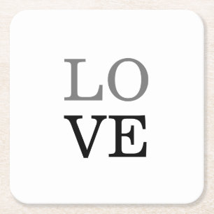 Gray Black Script Love Wedding  Square Paper Coaster