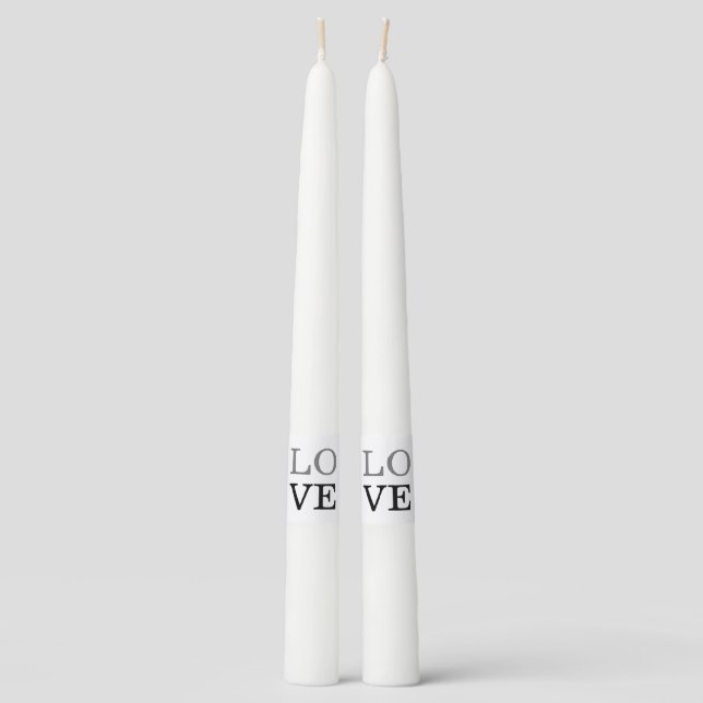 Gray Black Script Love Wedding  Taper Candle (Front)