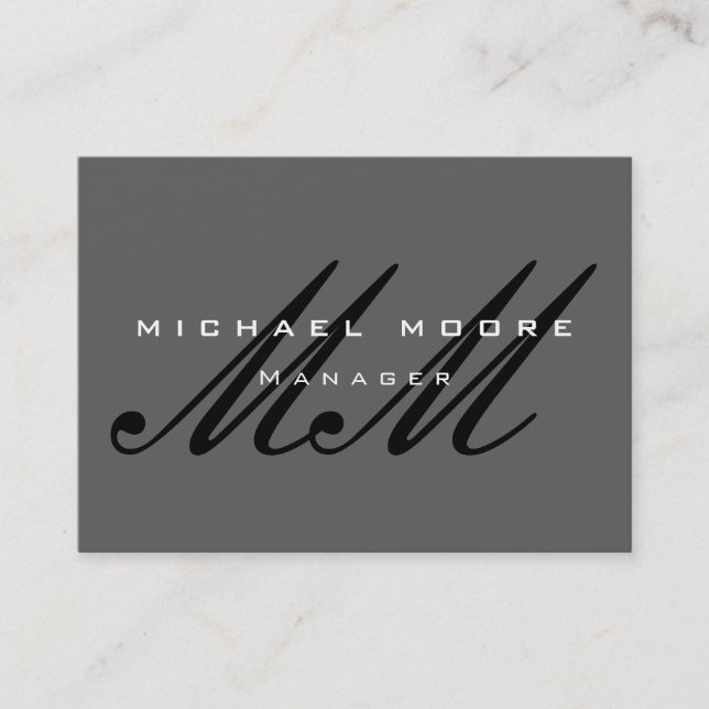 Gray Black Script Monogram Modern Business Card (Front)