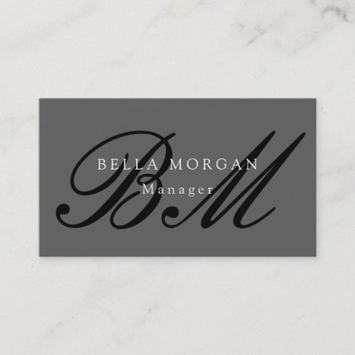 Gray Black Script Monogram Modern Stylish Business Card
