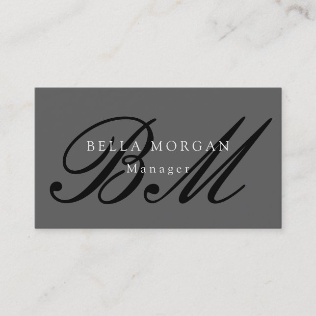 Gray Black Script Monogram Modern Stylish Business Card (Front)