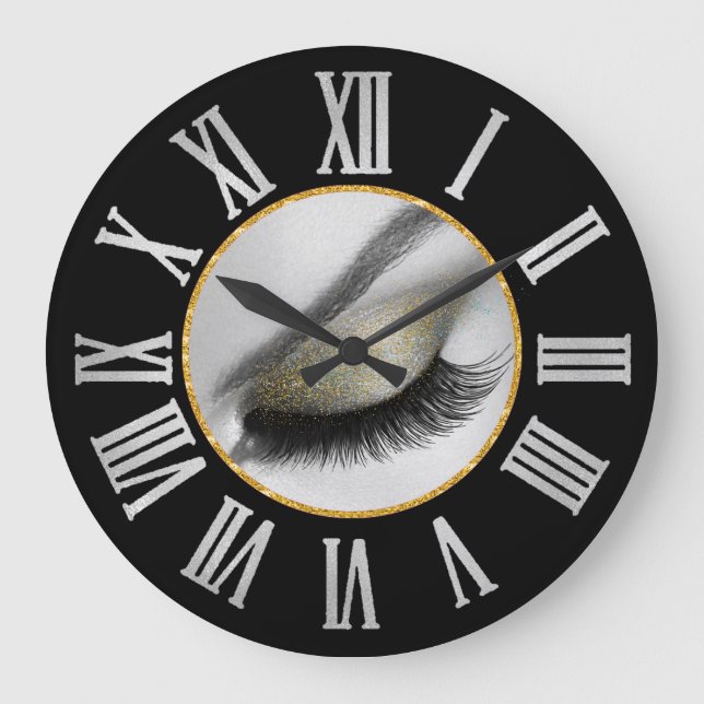 Gray Black Silver  Gray Roman Numbers Lash Large Clock (Front)