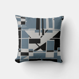 Gray Black Slate Blue Geometric Abstract Labyrinth Throw Pillow