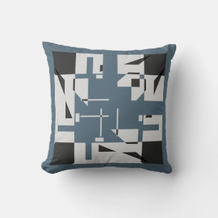Gray Black Slate Blue Small Shapes Art Labyrinth Throw Pillow